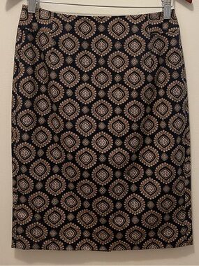 LOFT Black and Tan Geometric Midi Pencil Skirt